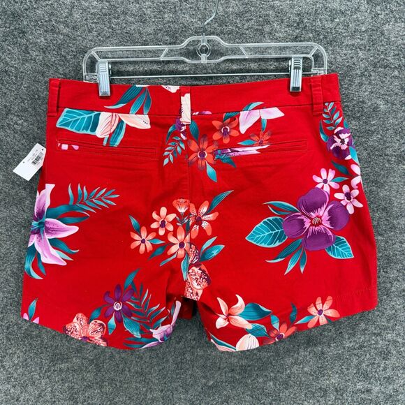 New Old Navy Shorts Women 8 Red Floral Mid Rise Chino Everyday Short Pockets - Picture 2 of 7